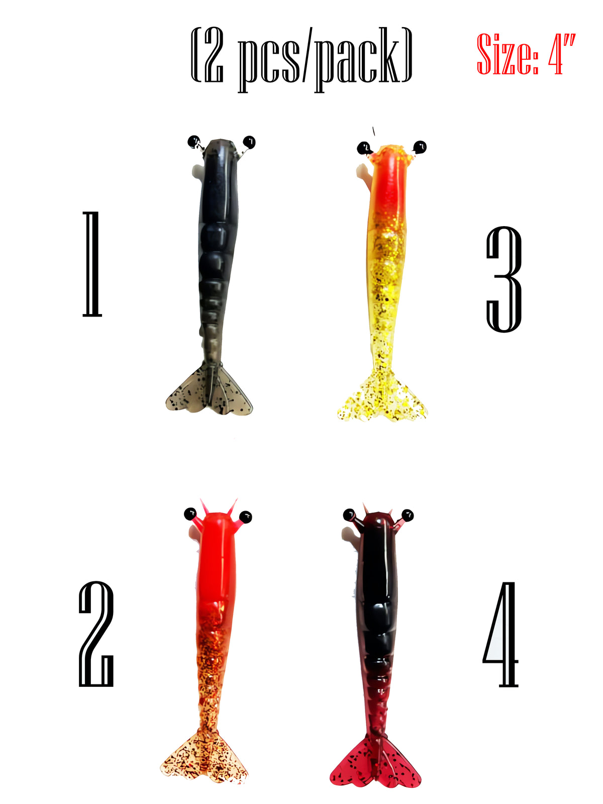 Silicone soft plastic shrimp fishing lures 4" (2 pcs/pack) Same colour