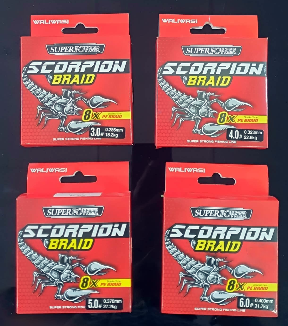 Waliwasi Super Power Scorpion Braid - 8X braided PE lines (Capacity: 18.2kg, 22.6kg, 27.2kg, 31.7kg)
