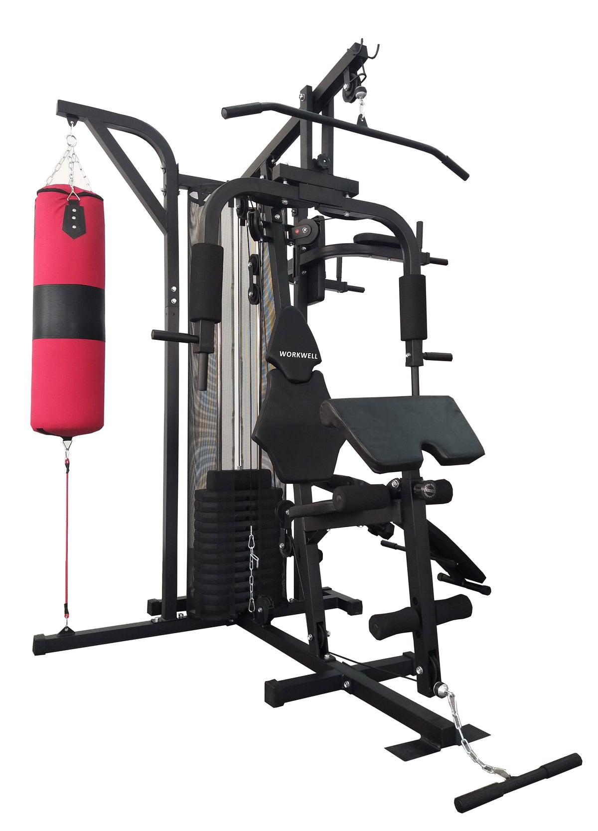 Multi-Station Home Gym with Boxing Support, Crunch Bench &amp; Dumbbell Rack