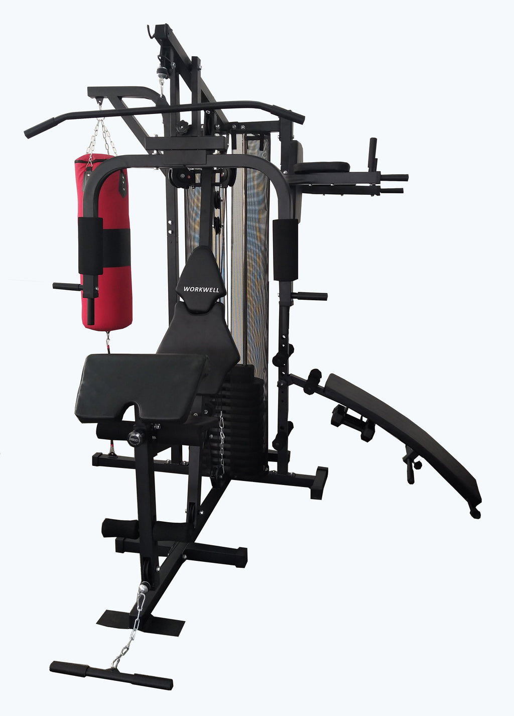 Multi-Station Home Gym with Boxing Support, Crunch Bench &amp; Dumbbell Rack