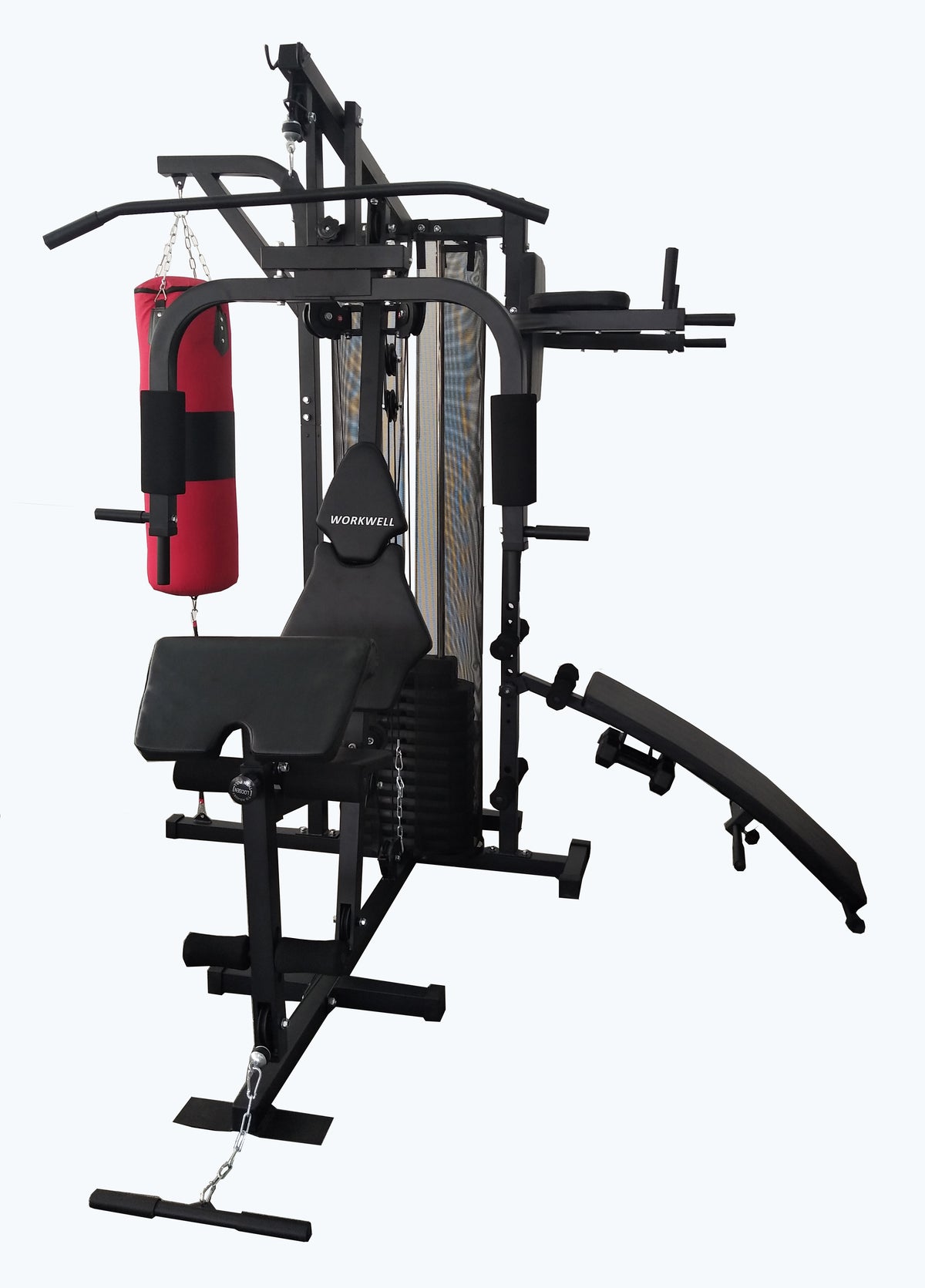Multi-Station Home Gym with Boxing Support, Crunch Bench &amp; Dumbbell Rack
