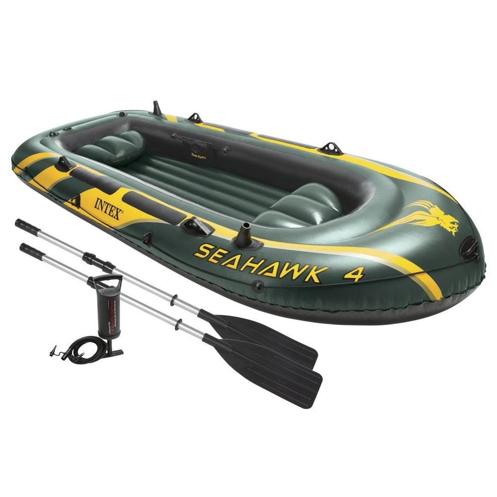 Intex Seahawk 4 INFLATABLE BOATS 3-4 Person w/Oars, High-Output Pump, Fishing Rod Holders