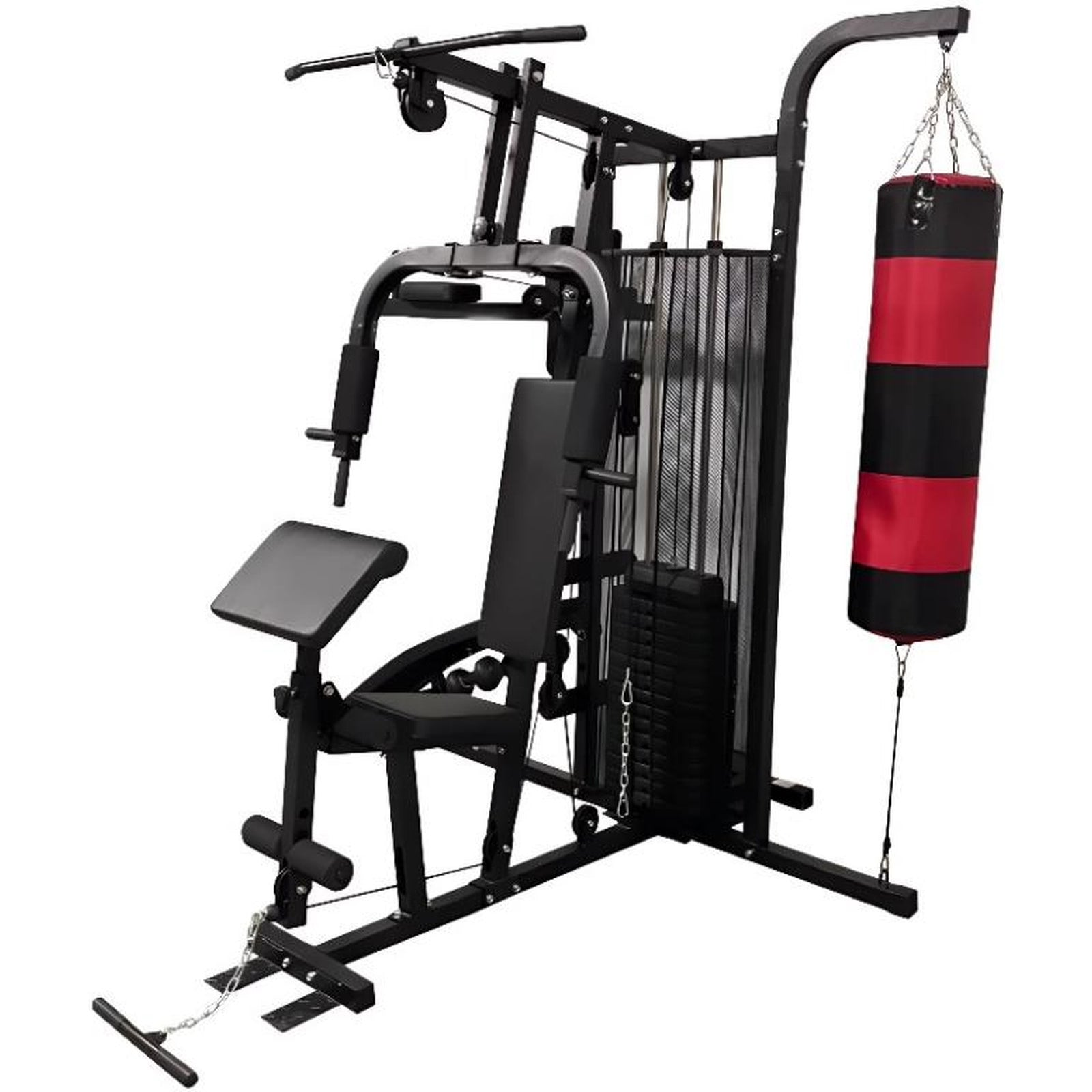 Multi-Station Home Gym with Boxing Support, Crunch Bench &amp; Dumbbell Rack